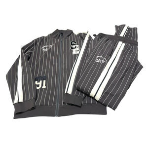 Smoke Rise Varsity Tracksuit Mens 2XL Gray Pinstripe 2 Piece Streetwear Stacked